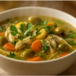 marry me chicken soup in a rustic bowl with creamy broth and fresh herbs