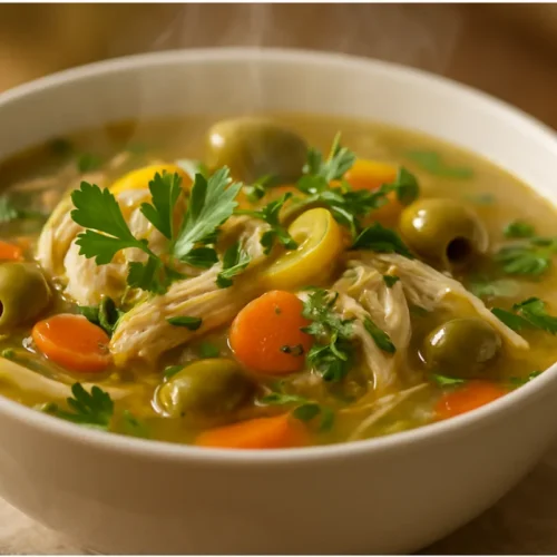 marry me chicken soup in a rustic bowl with creamy broth and fresh herbs