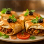 mini crunchwrap sliders recipe featuring golden-brown crispy sliders stacked high on white plate