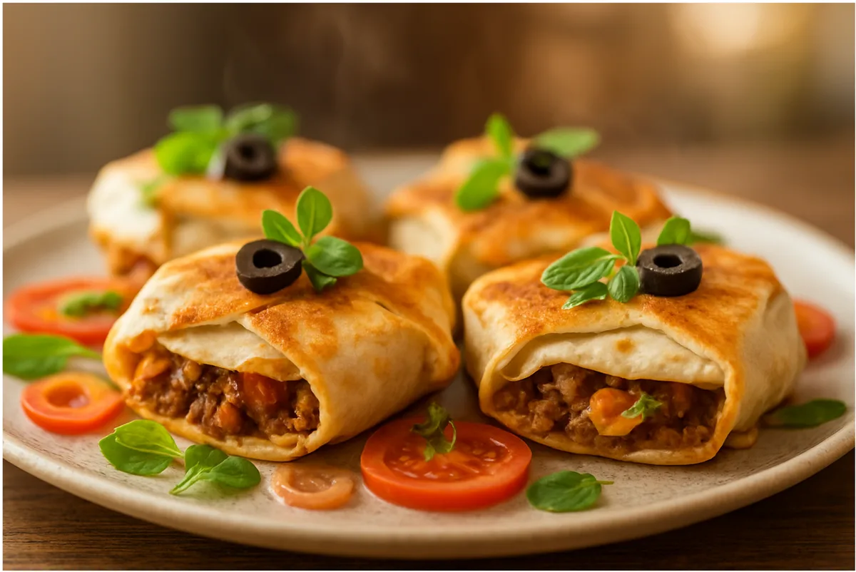 mini crunchwrap sliders recipe featuring golden-brown crispy sliders stacked high on white plate