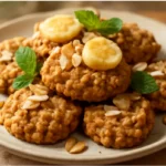 banana oatmeal cookie recipe featuring soft, chewy golden cookies stacked on a plate