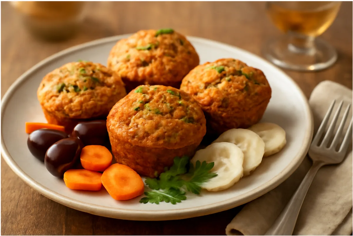 Close-up of a healthy carrot banana muffin being served on a small breakfast plate