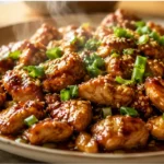 skillet honey garlic chicken glazed with honey, garlic, and herbs in a cast iron pan